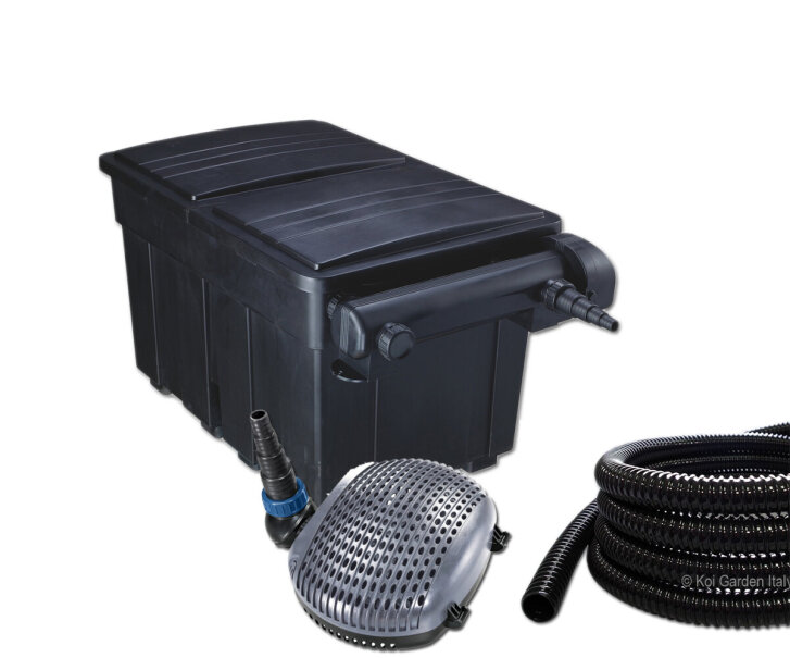 Kit filtro laghetto stagno UBF 25000 + UVC 36 W + pompa XOE 8000 solo 42 watt,5m tubo flessibile 32 mm